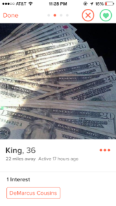 "King" is showing you that he can take care of you.  Or that he is a drug dealer. 